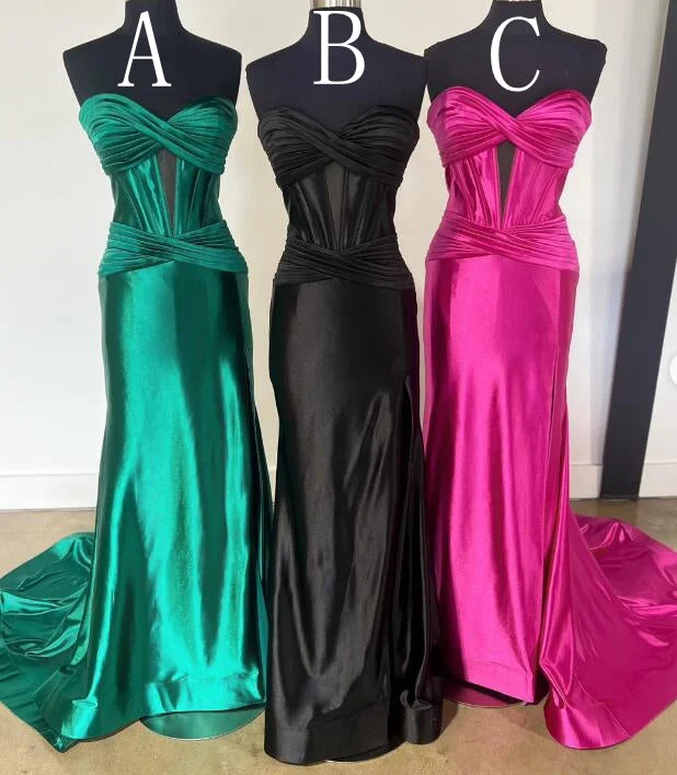 Strapless Sweetheart Satin Long Prom Dress with Slit