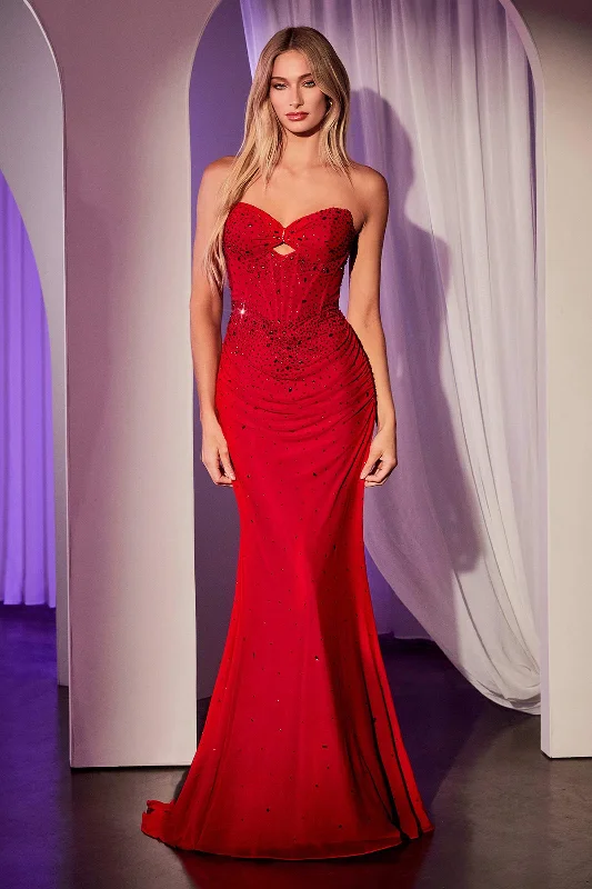 Ladivine CD768 Dress Fitted Stretch Net Rhinestone Embellished Gown