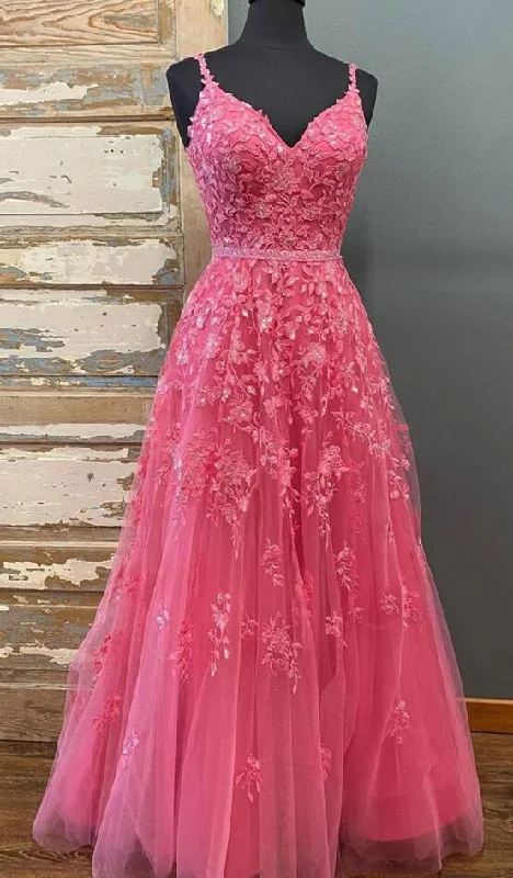 Straps Sequins Lace/Tulle Long Prom Dress