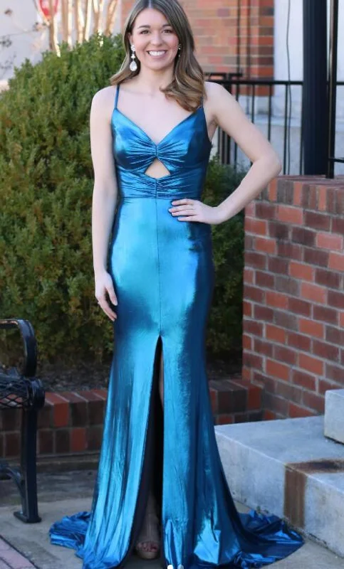 V-neck Sexy Mermaid Long Prom Dress with Key Hole and Slit