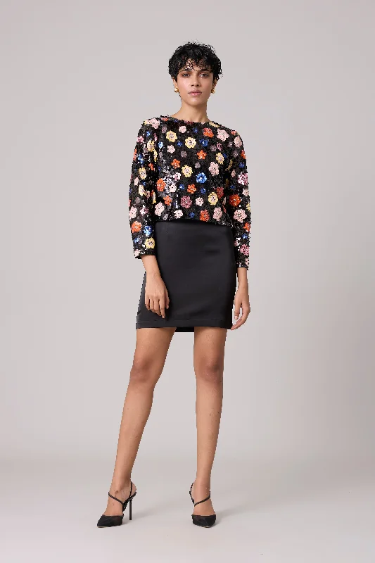 Paige Sequence Flower Dress Set - Black
