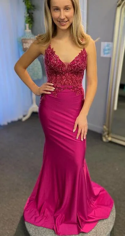 Straps Mermaid Long Prom Dress with Lace and Beading Top
