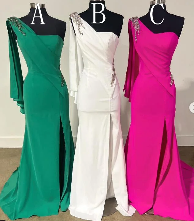 One Shoulder Long Prom Dress with Slit