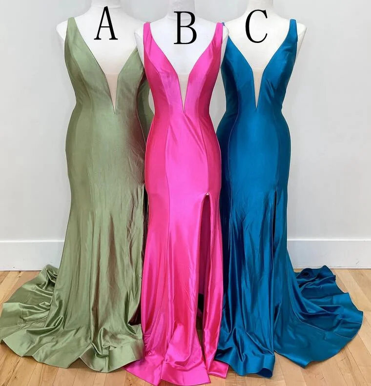 V-neck Mermaid Long Prom Dress with Slit