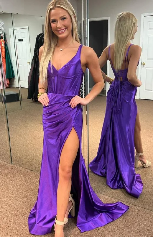 V-neck Sexy Mermaid Long Prom Dress with Slit