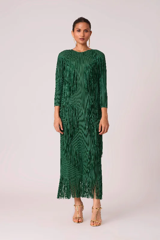 Chloe Fringed Dress - Dark Green