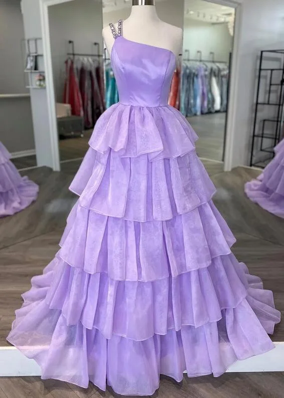 One Shoulder Long Prom Dress with Ruffle Skirt