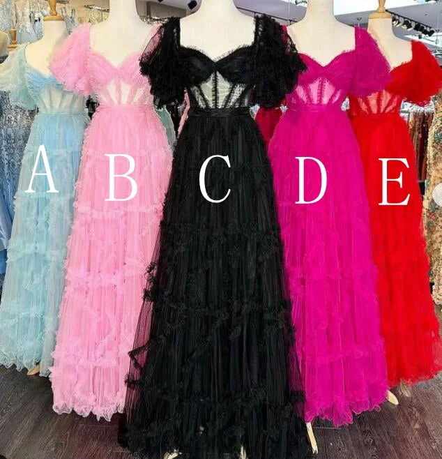 Tulle Long Prom Dress with Sheer Corset Bodice