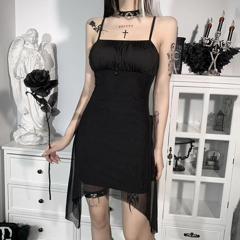 Women's Punk Irregular Hem Mesh Slip Dress