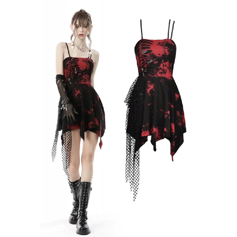 Women's Punk Red Tie Dye Irregular Hem Slip Dress