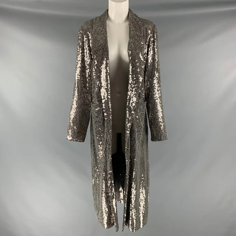 ALICE + OLIVIA Size S Silver Viscose Sequined Open Front Coat Stole Shawl Scarf
