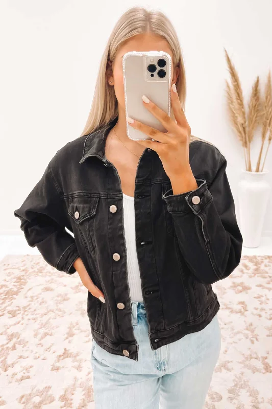 Finley Denim Jacket Washed Black Insulated Jacket Fitted Jacket Loose Jacket