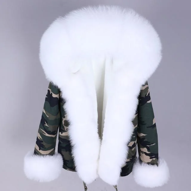 Thick Warm Natural Raccoon Fox Fur Women's Coat Short Zipper Hood Jacket Nylon Fabric Polyester Fabric Spandex Fabric Thick Warm Natural Raccoon Fox Fur Women's Coat Short Zipper Hood Jacket Nylon Fabric Polyester Fabric Spandex Fabric