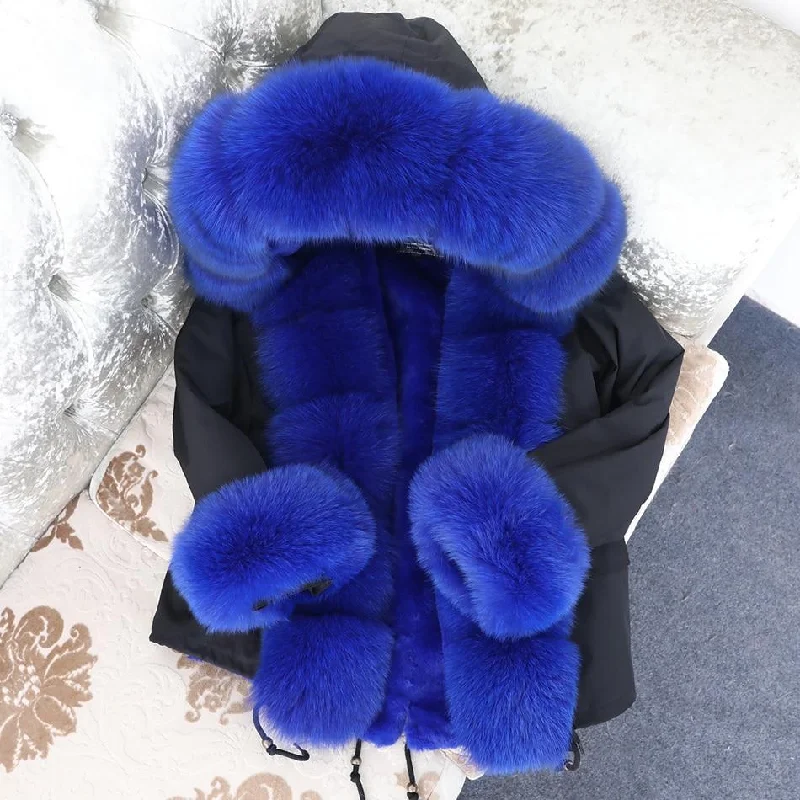 Women's Big Thick Winter Parka Real Fox Raccoon Fur Hood Jacket with Zipper Denim Fabric Leather Fabric Suede Fabric Women's Big Thick Winter Parka Real Fox Raccoon Fur Hood Jacket with Zipper Denim Fabric Leather Fabric Suede Fabric