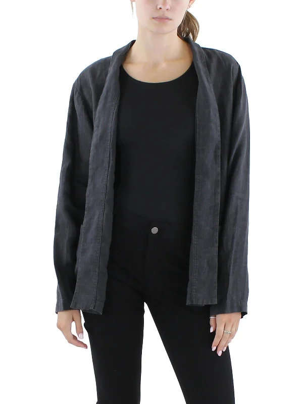 Womens Collar Organic Linen Open Front Cardigan Sweater Pullover