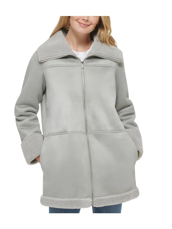 Womens Faux Shearling Trim Heavy Walker Coat Fleece Jacket Down Jacket Parka