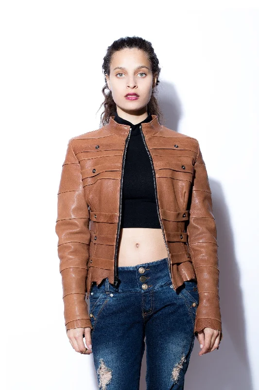 Women's Strap Me Up Cognac Jacket Faux Fur Fabric Real Fur Fabric Shearling Fabric
