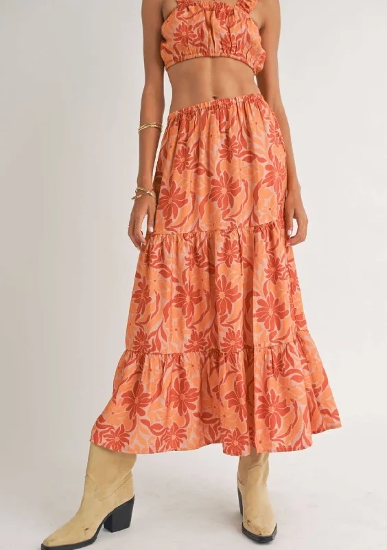 Hot Spot Tiered Maxi Skirt - Clay Multi