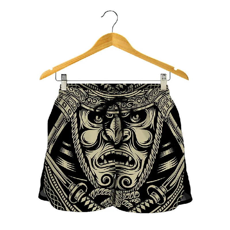 Samurai Warrior Mask Print Women's Shorts