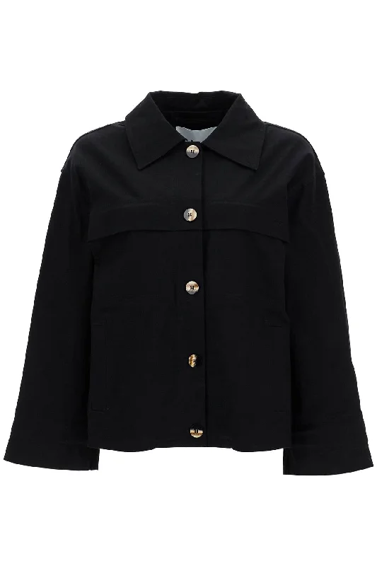 GANNI checked canvas jacket with textured pattern Women's Long Blazer