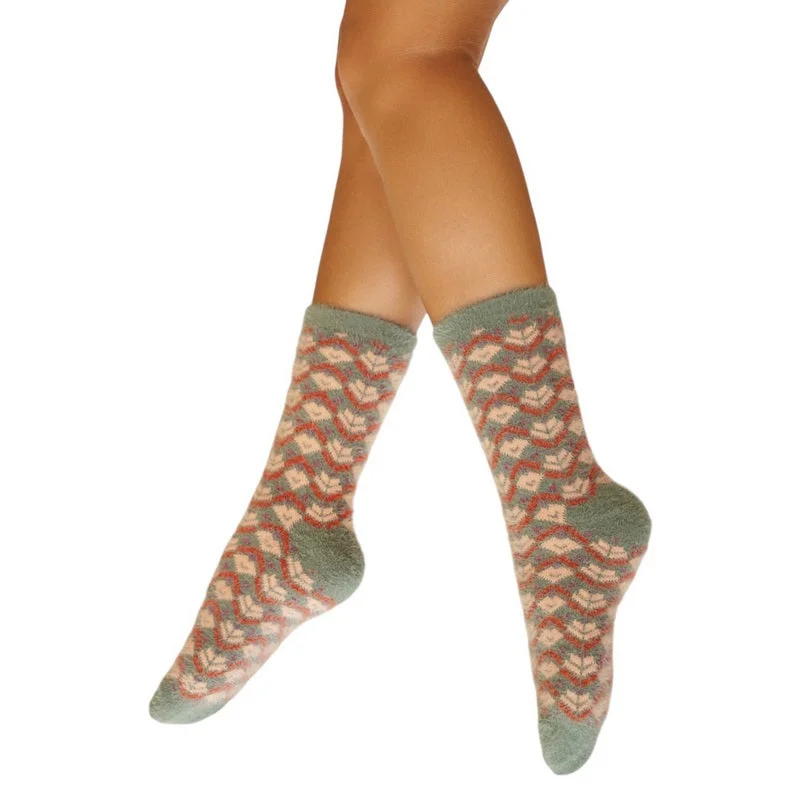 Fair Isle Fuzzy Slipper Socks Teal