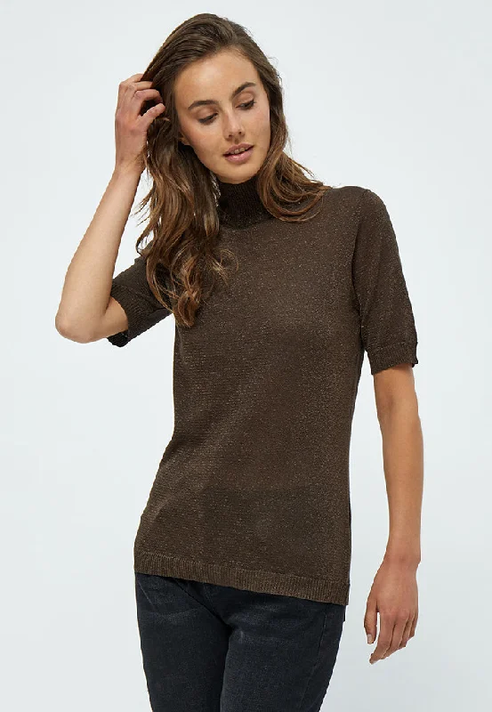 MSLima Roll Neck Knit - Slate Brown Lurex