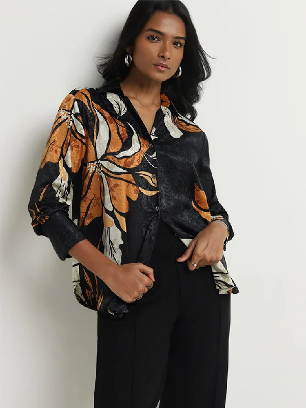 Wardrobe Black Floral Printed Shirt